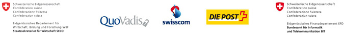 Staatssekretariat für Wirtschaft SECO<br />
QuoVadis Trustlink Schweiz AG<br />
Swisscom (Schweiz) AG<br />
Die Schweizerische Post<br />
Bundesamt für Informatik und Telekommunikation BIT