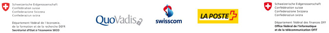 Secrétariat d'Etat à l'économie SECO<br />
QuoVadis Trustlink Schweiz AG<br />
Swisscom (Suisse) SA<br />
La Poste Suisse<br />
Office fédéral de l’informatique et de la télécommunication OFIT